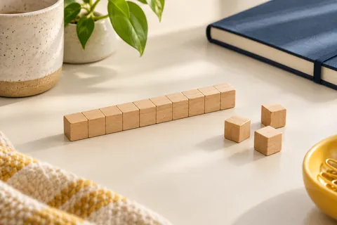 A long wooden counting rod and loose wooden cubes